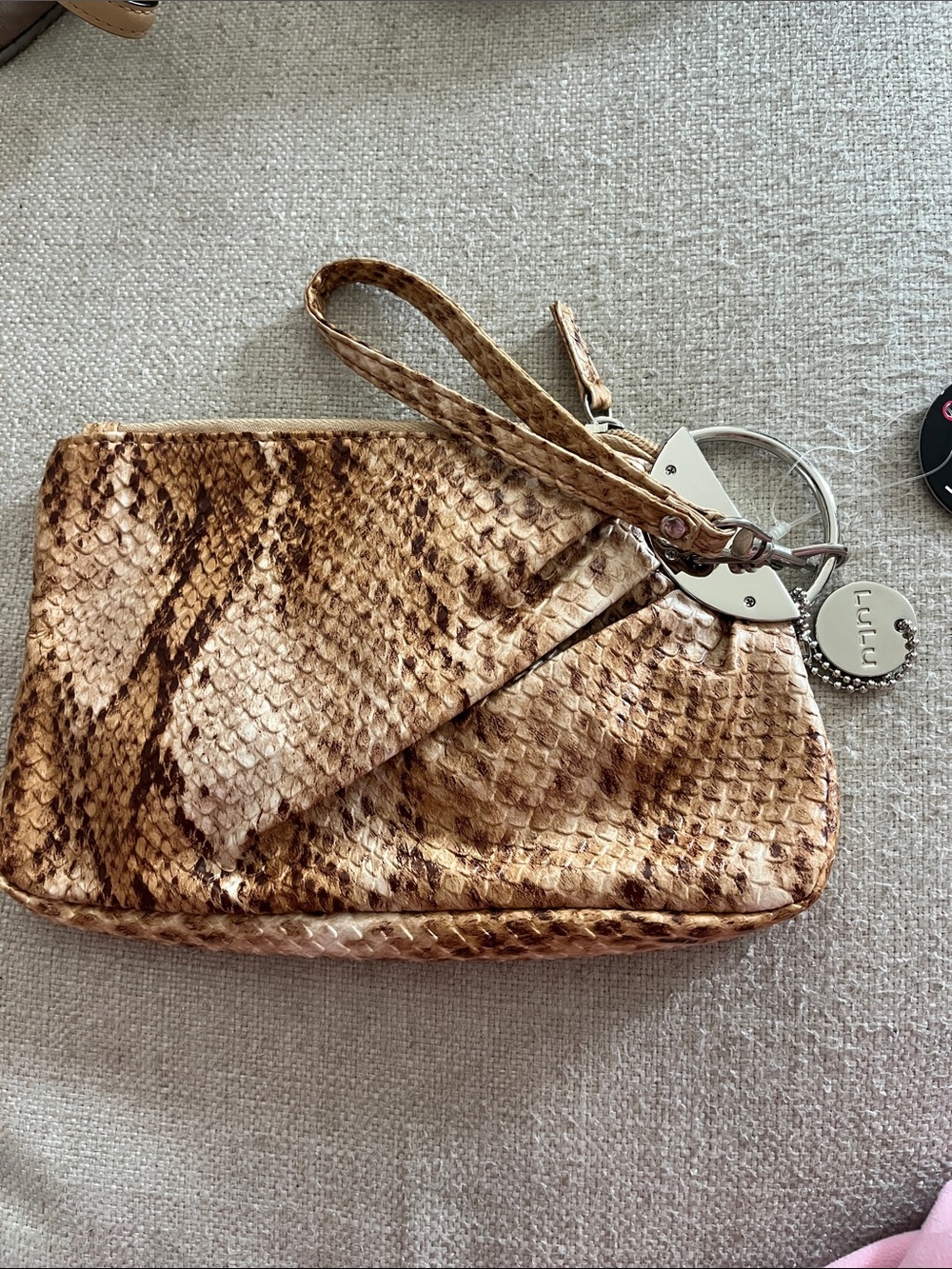 Snake-Embossed Wristlet Clutch LULU silver hardware, detachable wristlet strap